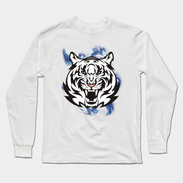 White Tiger with Blue Eyes Long Sleeve T-Shirt by Pixels Pantry